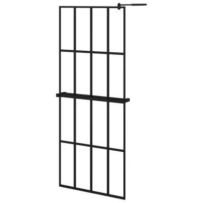 vidaXL Pregrada za tuš s polico črna 80x195 cm ESG steklo in aluminij