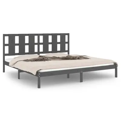 vidaXL Posteljni okvir siv iz trdne borovine 200x200 cm