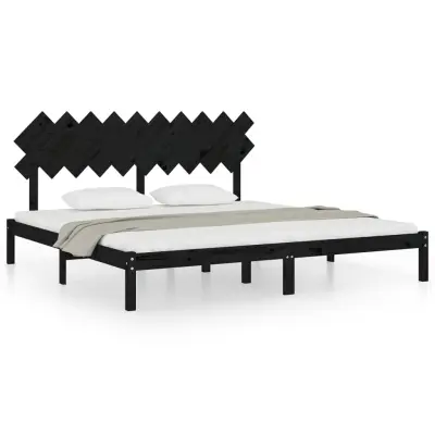 vidaXL Posteljni okvir črn 200x200 cm iz trdnega lesa