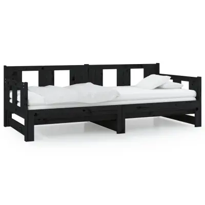vidaXL Izvlečna dnevna postelja črna trdna borovina 2x(80x200) cm