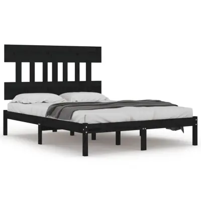 vidaXL Posteljni okvir črn iz trdnega lesa 200x200 cm