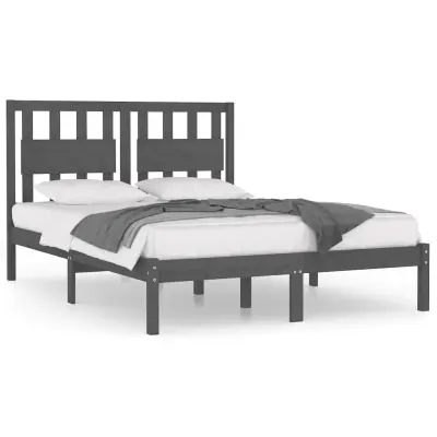 vidaXL Posteljni okvir siv iz trdne borovine 200x200 cm