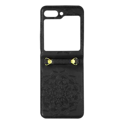 Ovitek za Samsung Galaxy Z Flip 5 s cvetlicnim vzorcem, serija Mandala Blossom - crna