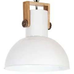vidaXL Industrijska viseča svetilka 25 W bela okrogla les 42 cm E27