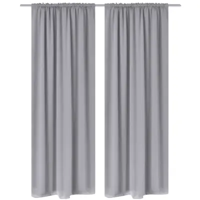 130376 2 pcs Grey Slot-Headed Blackout Curtains 135 x 245 cm