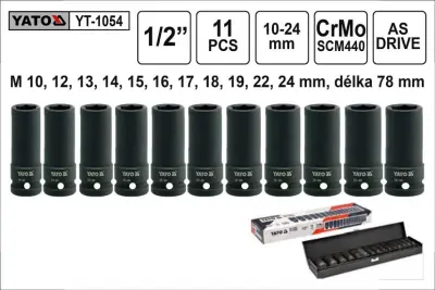 YATO Gola oreščki šesterokotni kovani podaljšani 1/2'' komplet 11 kosov 10-24mm