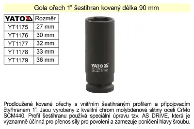 YATO Gola oreh šesterokotnik 1'' kovan podaljšan 32mm
