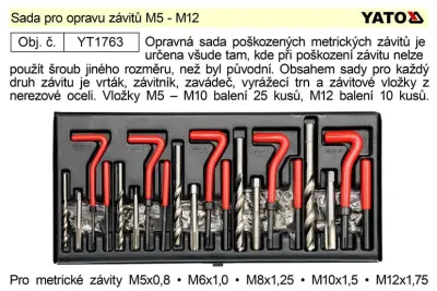 Komplet za popravilo navojev M5 - M12 YATO YT-1763