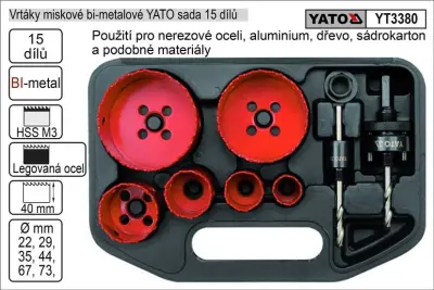 YATO set bimetalnih vrtalnih posod 8 delov 22-73 mm