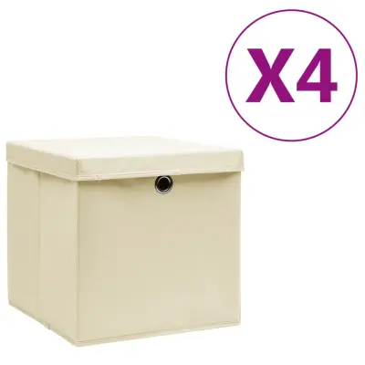vidaXL Škatle s pokrovi 4 kosi 28x28x28 cm krem