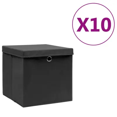 vidaXL Škatle s pokrovi 10 kosov 28x28x28 cm črne