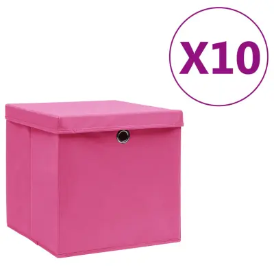 vidaXL Škatle s pokrovi 10 kosov 28x28x28 cm roza