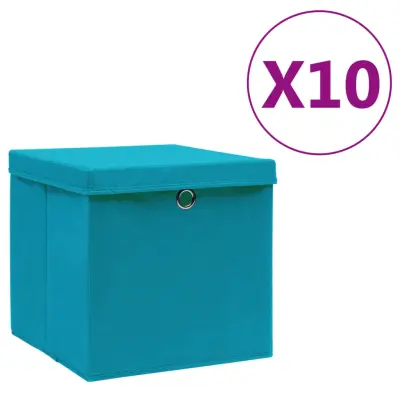 vidaXL Škatle s pokrovi 10 kosov 28x28x28 cm baby modre