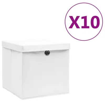 vidaXL Škatle s pokrovi 10 kosov 28x28x28 cm bele