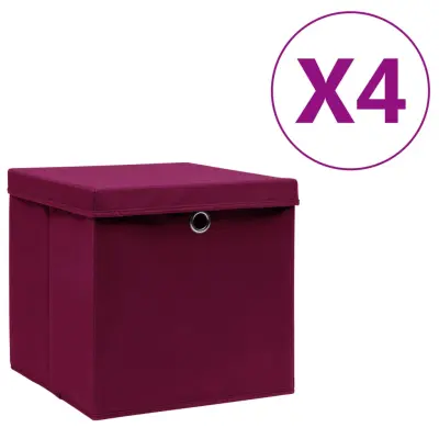 vidaXL Škatle s pokrovi 4 kosi 28x28x28 cm temno rdeče
