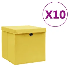 vidaXL Škatle s pokrovi 10 kosov 28x28x28 cm rumene