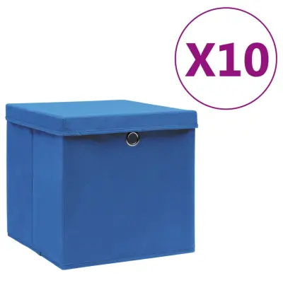 vidaXL Škatle s pokrovi 10 kosov 28x28x28 cm modre