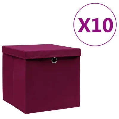 vidaXL Škatle s pokrovi 10 kosov 28x28x28 cm temno rdeče