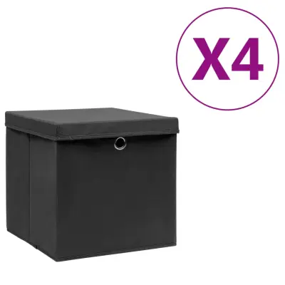 vidaXL Škatle s pokrovi 4 kosi 28x28x28 cm črne