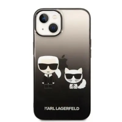 Karl Lagerfeld zaščitni ovitek Gradient Ikonik Karl&amp;Choupette, Black, iPhone 14