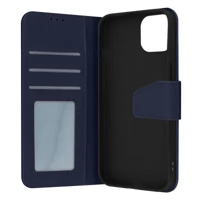 Usnjena torbica za iPhone 14 Pro Max, vrhunska kakovost, šivi in magnetni zavihek - modra