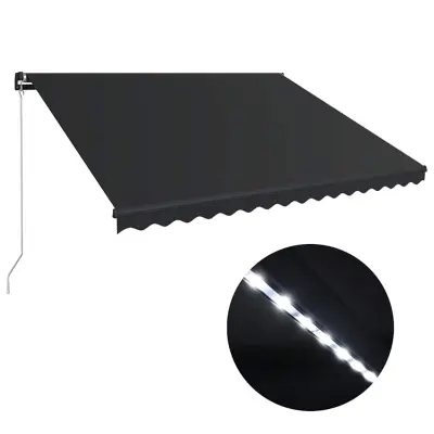vidaXL Ročno zložljiva tenda z LED lučmi 450x300 cm antracitna