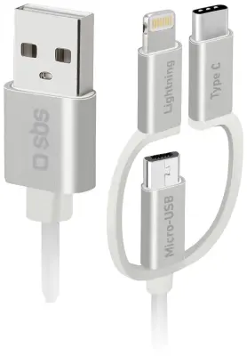 sbs mobile USB-C kabel USB 2.0 USB-C®\, Apple Lightning vtič \, USB-mikro-B vtič 1.20 m bela  TECABLEUSBIP53189W