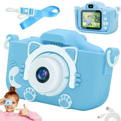 Digitalni fotoaparat za otroke z igrami, mačka, moder
