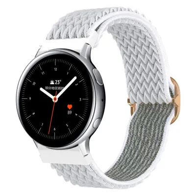 Cadorabo Nylon WristBand z zapiranjem kovine 20mm združljivo s Samsung Galaxy Watch 42 mm/3 /4 /5 v beli barvi - nadomestni jermen za Huawei Watch 2 z