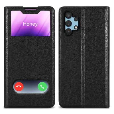 CADORABO Ohišje, združljiv s Samsungom v kometu Black - Zaščitni pokrov z magnetnim zapiranjem, stoječo funkcijo in dvema gledanjem oken