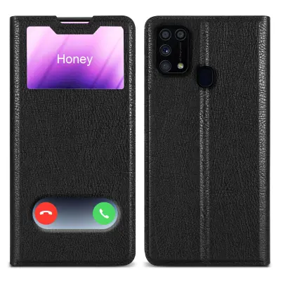 CADORABO Ohišje, združljiv s Samsungom v kometu Black - Zaščitni pokrov z magnetnim zapiranjem, stoječo funkcijo in dvema gledanjem oken