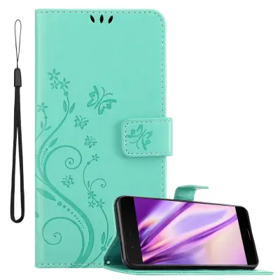 CADORABO OnePlus v cvetlični turkizni - Zaščitni pokrov v oblikovanju cvetja z magnetnim zapiranjem, stoječimi funkcijami in režami za kartice