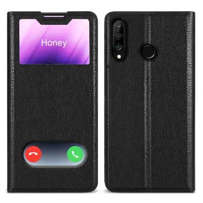 CADORABO CATER Združljiv s Huawei v kometu Black - Zaščitni pokrov z magnetnim zapiranjem, stoječo funkcijo in 2 gledanjem oken