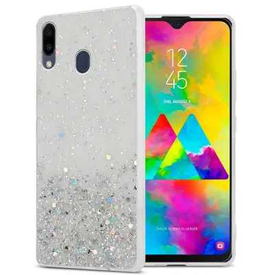 Cadorabo Case, združljiv s Samsungom v prozornem z bleščicami - zaščitnim pokrovom, narejen iz fleksibilnega silikona TPU s penečimi bleščicami