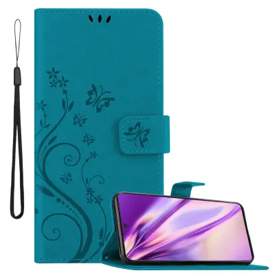 CADORABO Samsung v cvetlični modri barvi - zaščitni pokrov v oblikovanju cvetja z magnetnim zapiranjem, stoječimi funkcijami in režami za kartice