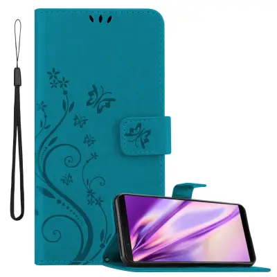 CADORABO OnePlus v cvetlični modri barvi - zaščitni pokrov pri oblikovanju cvetja z magnetnim zapiranjem, stoječimi funkcijami in režami za kartice
