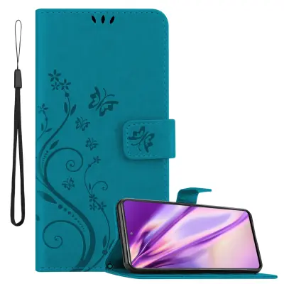 CADORABO Samsung v cvetlični modri barvi - zaščitni pokrov v oblikovanju cvetja z magnetnim zapiranjem, stoječimi funkcijami in režami za kartice
