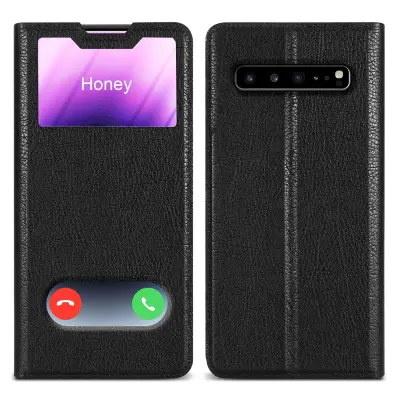 CADORABO Ohišje, združljiv s Samsungom v kometu Black - Zaščitni pokrov z magnetnim zapiranjem, stoječo funkcijo in dvema gledanjem oken