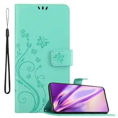 CADORABO Samsung v cvetlični turkizni - Zaščitni pokrov pri oblikovanju cvetja z magnetnim zapiranjem, stoječimi funkcijami in režami za kartice