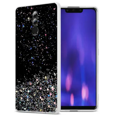 Cadorabo Case, združljiv s Huawei v črni barvi z bleščicami - zaščitni pokrov iz fleksibilnega silikona TPU s penečimi bleščicami