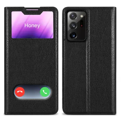 CADORABO Ohišje, združljiv s Samsungom v kometu Black - Zaščitni pokrov z magnetnim zapiranjem, stoječo funkcijo in dvema gledanjem oken