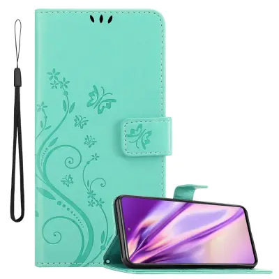 CADORABO Samsung v cvetlični turkizni - Zaščitni pokrov pri oblikovanju cvetja z magnetnim zapiranjem, stoječimi funkcijami in režami za kartice