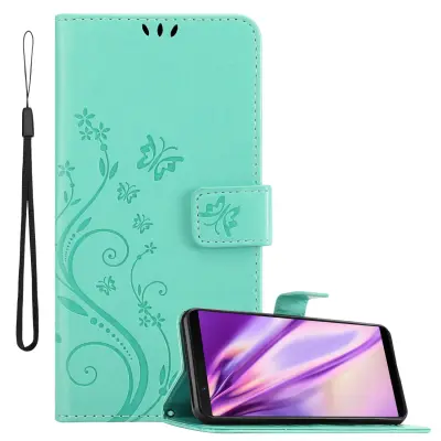 CADORABO OnePlus v cvetlični turkizni - Zaščitni pokrov v oblikovanju cvetja z magnetnim zapiranjem, stoječimi funkcijami in režami za kartice