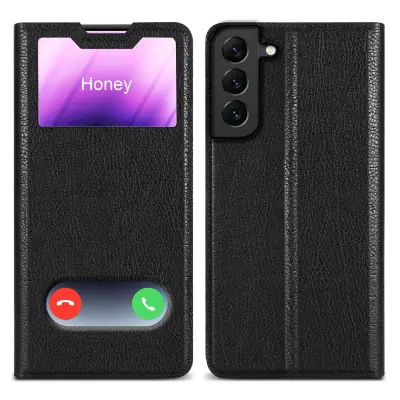 CADORABO Ohišje, združljiv s Samsungom v kometu Black - Zaščitni pokrov z magnetnim zapiranjem, stoječo funkcijo in dvema gledanjem oken