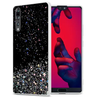 Cadorabo Case, združljiv s Huawei v črni barvi z bleščicami - zaščitni pokrov iz fleksibilnega silikona TPU s penečimi bleščicami
