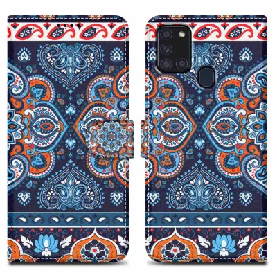 CADORABO Ohišje, združljiv s Samsungom - Design Blue Mandala št. 1 - Zaščitni pokrov z magnetnim zapiranjem, funkcijo stojala in režo za kartico
