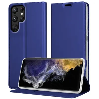 CADORABO Ohišje, združljiv s Samsungom v elegantno temno modri - zaščitni pokrov z magnetnim zapiranjem, stoječo funkcijo in režo za kartico