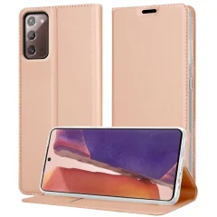 Cadorabo Ohišje, združljivo z Samsung Galaxy NOTE 20 v klasična rožnata zlata - Zaščitni ovitek z magnetnim zapiranjem, stoječo funkcijo in režo za kartice