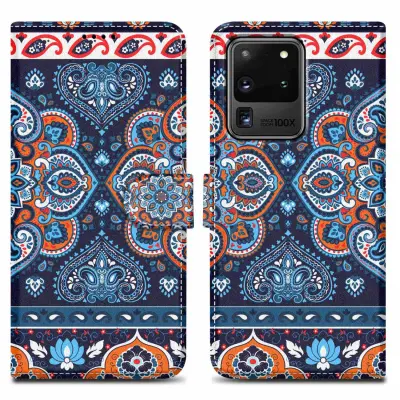CADORABO Ohišje, združljiv s Samsungom - Design Blue Mandala št. 1 - Zaščitni pokrov z magnetnim zapiranjem, funkcijo stojala in režo za kartico