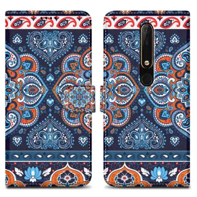 CADORABO primera, združljiv z Nokia - Design Blue Mandala št. 1 - Zaščitni pokrov z magnetnim zapiranjem, funkcijo stojala in režo za kartico